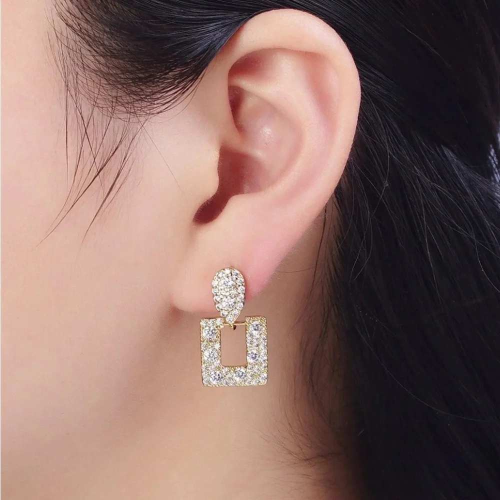 Micro Paved Dangle Drop Earrings | 24K Gold Filled - Picture 3 of 3